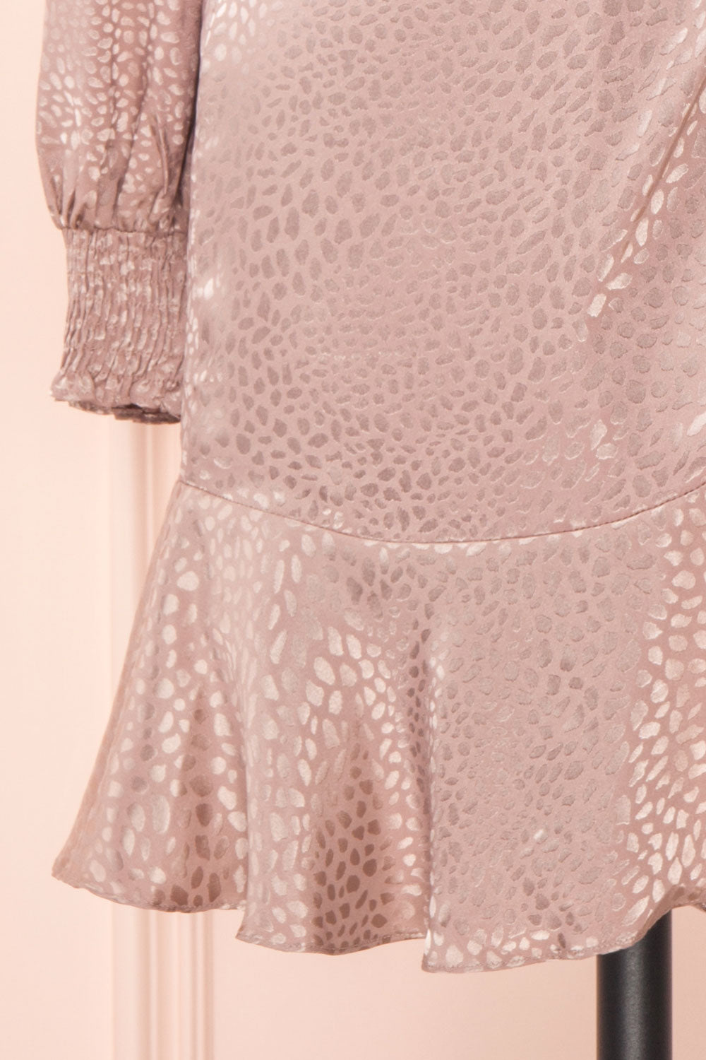 Vilnius Beige Silky Patterned Wrap Dress | Boutique 1861 bottom