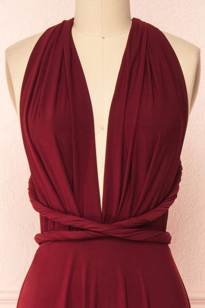 Violaine Burgundy Convertible Maxi Dress | Boutique 1861 front close-up