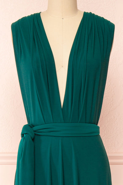 Violaine Emerald Convertible Maxi Dress | Boutique 1861 front close-up