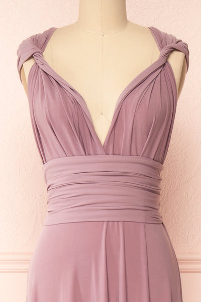 Violaine Mauve Convertible Maxi Dress | Boutique 1861 front close-up