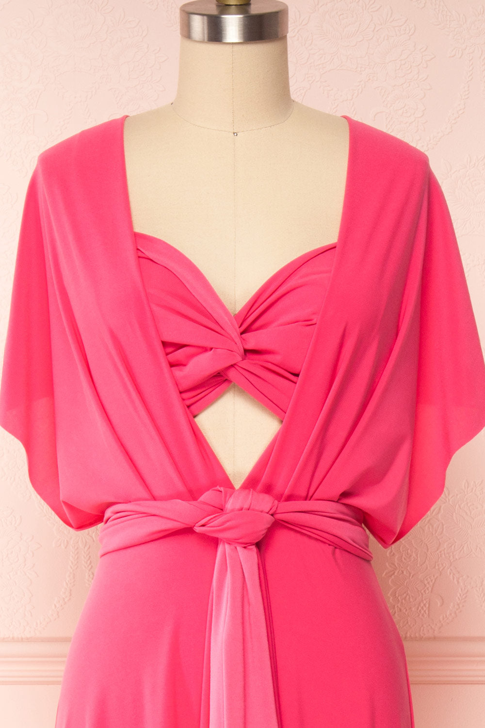 Violaine Pink Convertible Maxi Dress | Boutique 1861 front close up sleeves