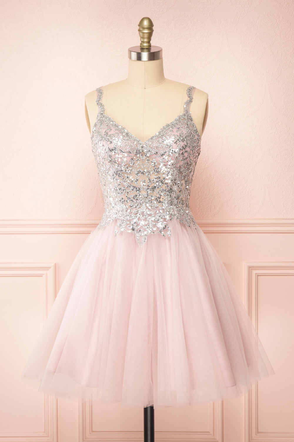 Vivianne Mauve Short A-Line Tulle Dress w/ Sequins | Boutique 1861 - front view