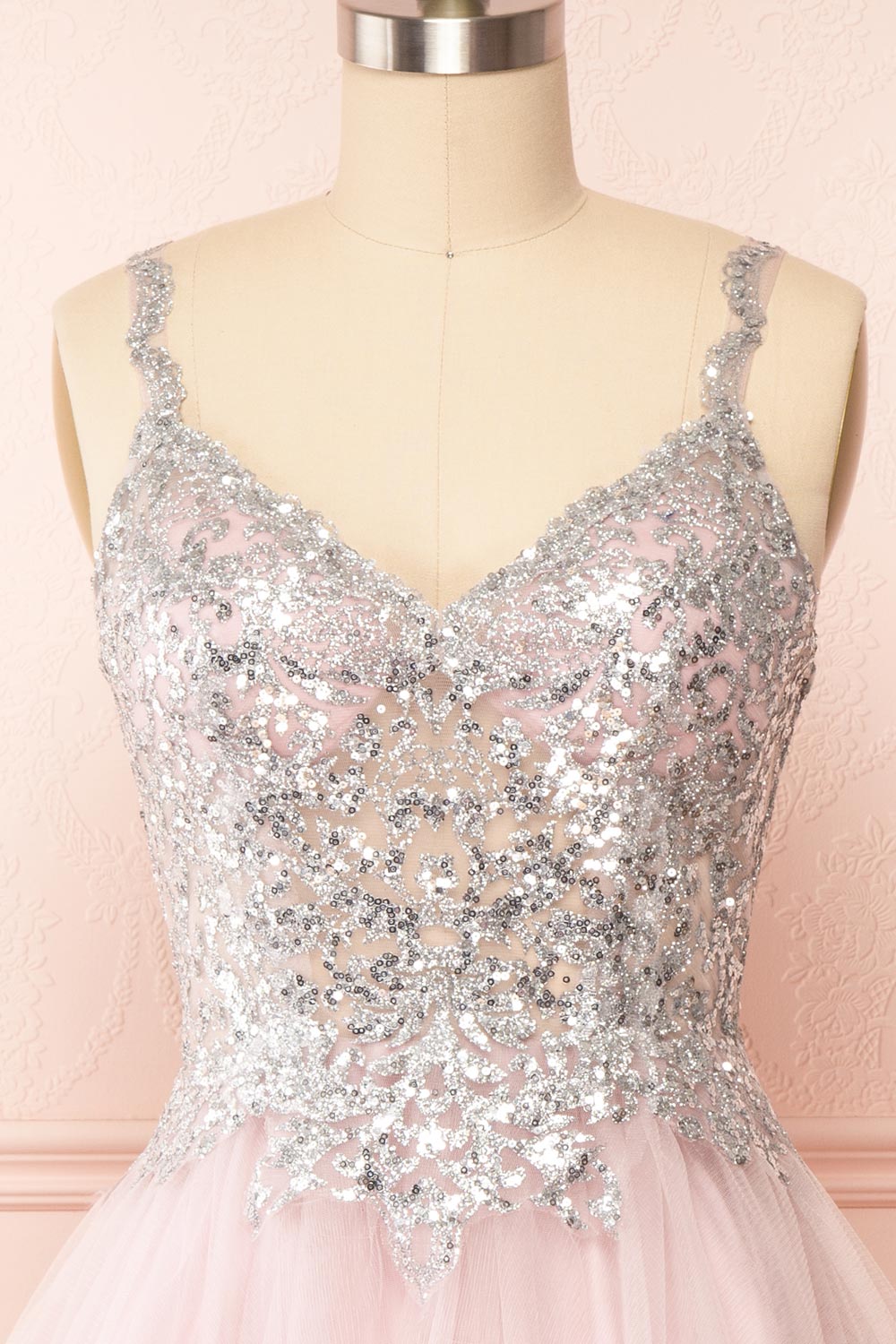 Vivianne Mauve Short A-Line Tulle Dress w/ Sequins | Boutique 1861 - front close up