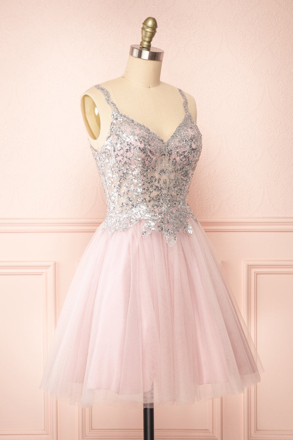 Vivianne Mauve Short A-Line Tulle Dress w/ Sequins | Boutique 1861 - side view