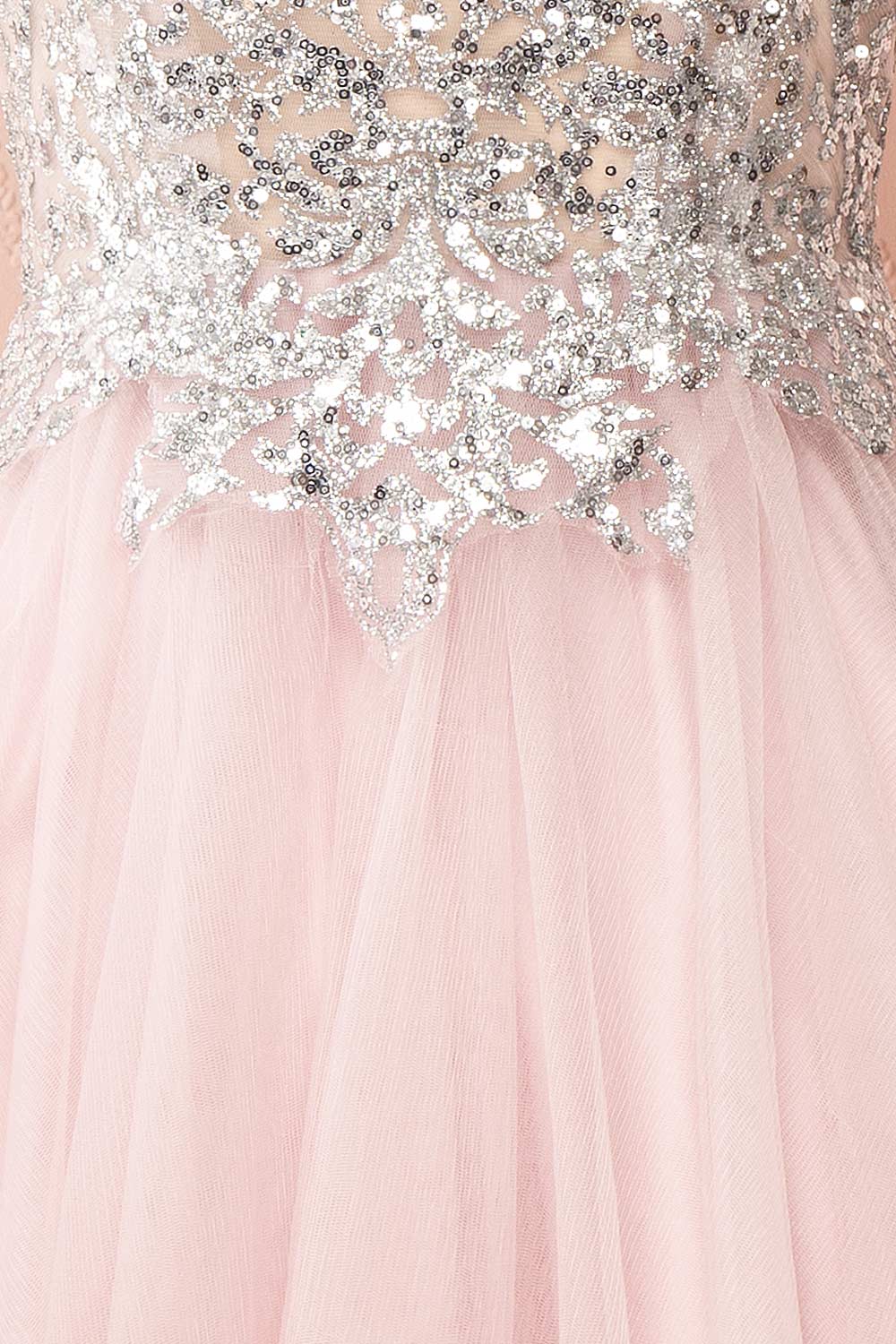 Vivianne Mauve Short A-Line Tulle Dress w/ Sequins | Boutique 1861 - fabric