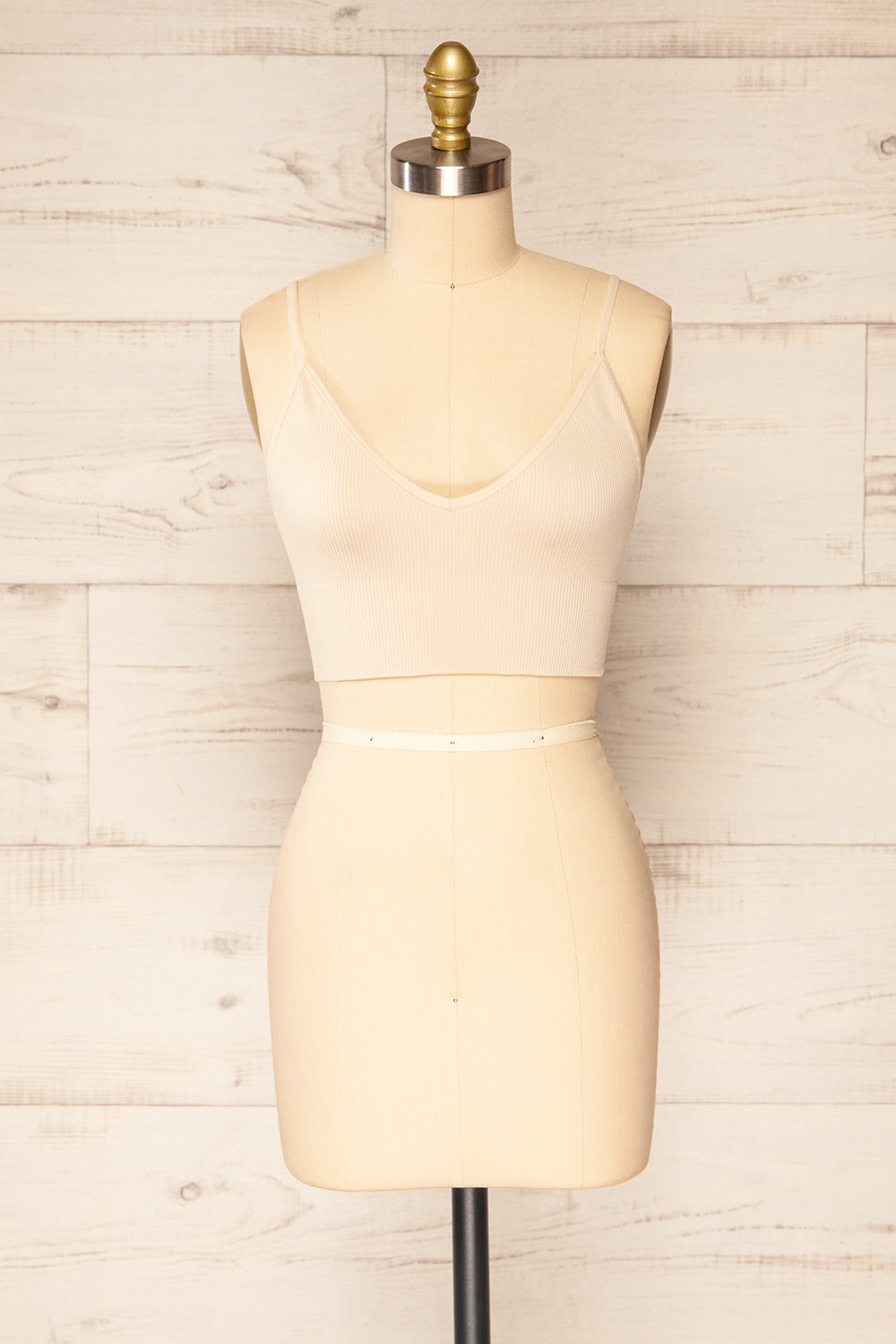 Vlora Beige V-Neck Ribbed Bralette | La petite garçonne front view