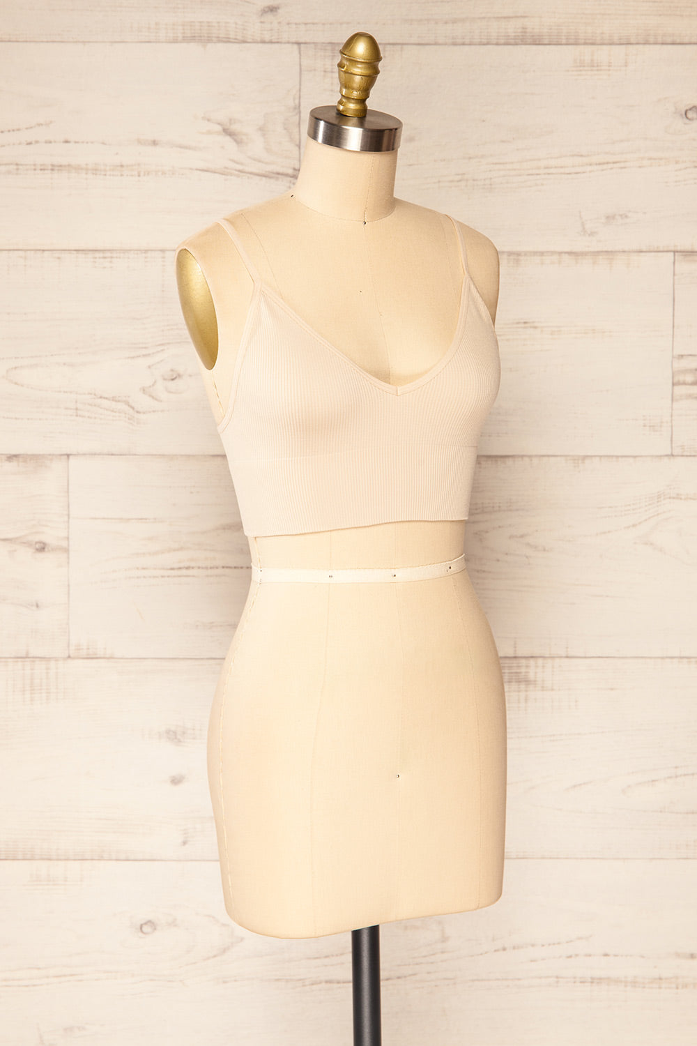 Vlora Beige V-Neck Ribbed Bralette | La petite garçonne side view