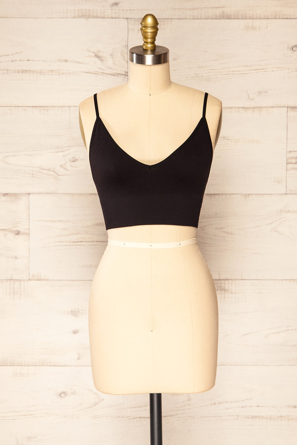 Vlora Black V-Neck Ribbed Bralette | La petite garçonne front view