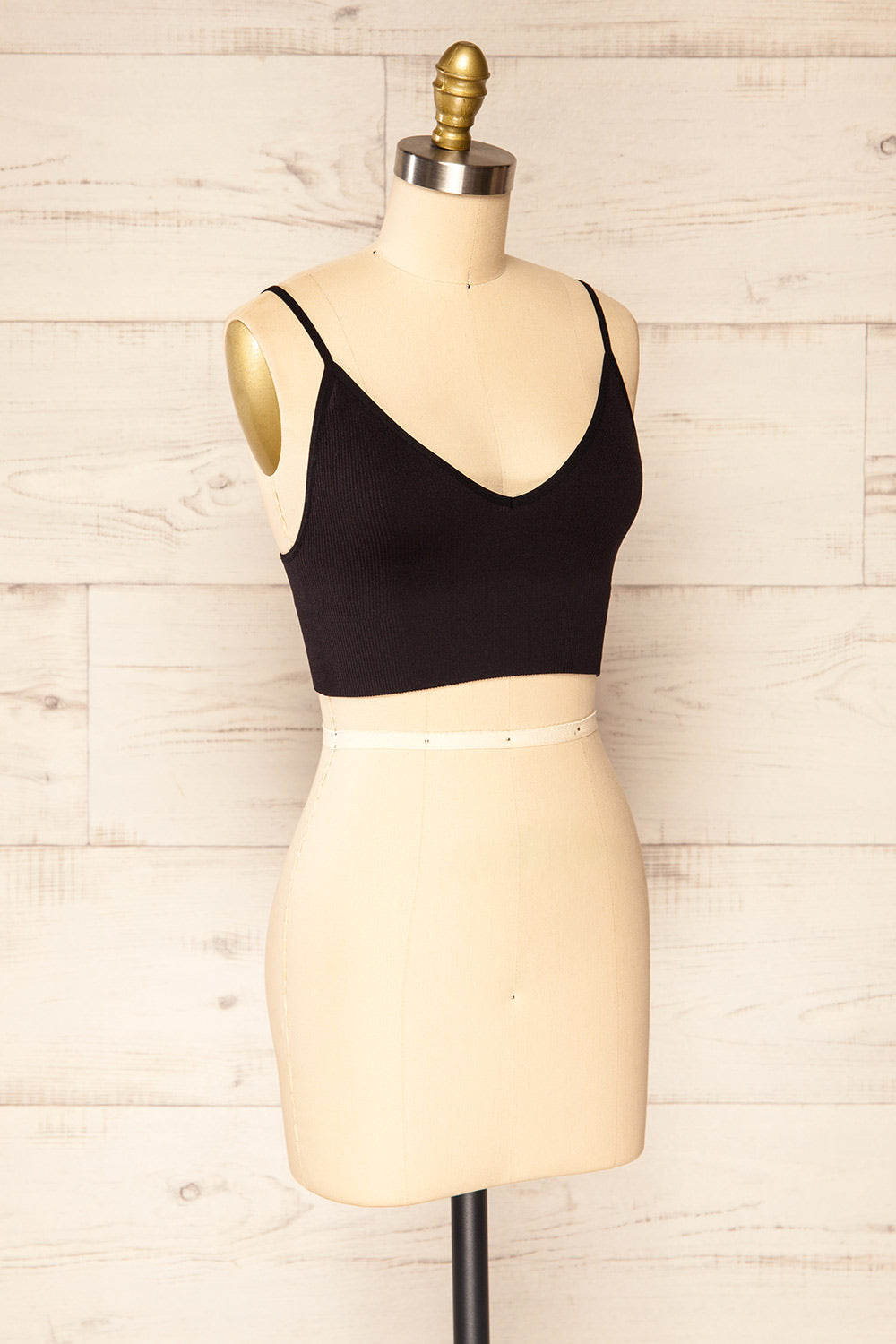 Vlora Black V-Neck Ribbed Bralette | La petite garçonne side view