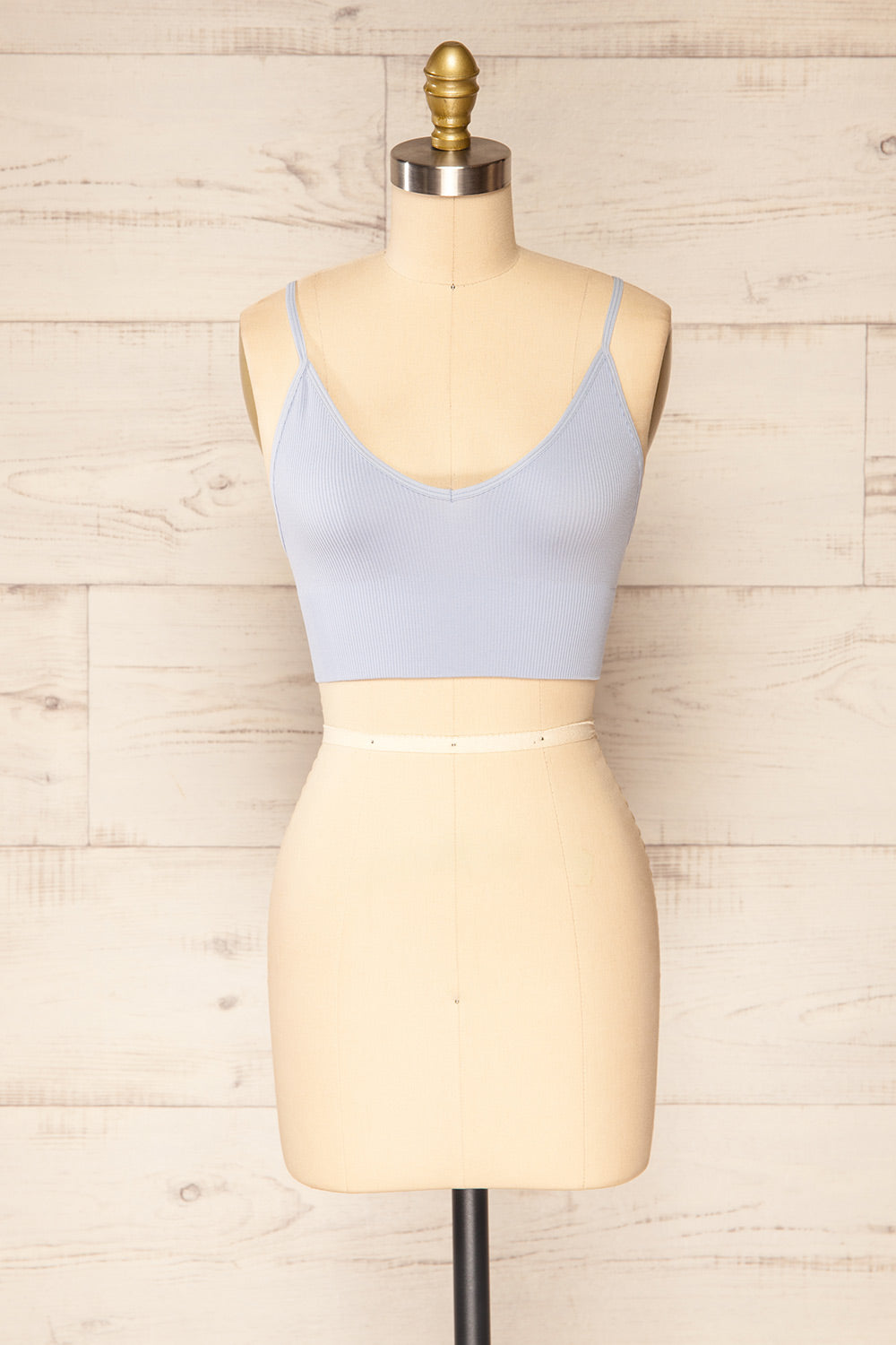 Vlora Blue V-Neck Ribbed Bralette | La petite garçonne front view
