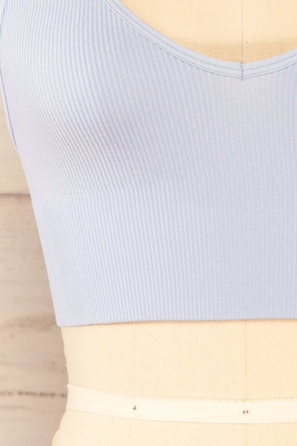 Vlora Blue V-Neck Ribbed Bralette | La petite garçonne fabric