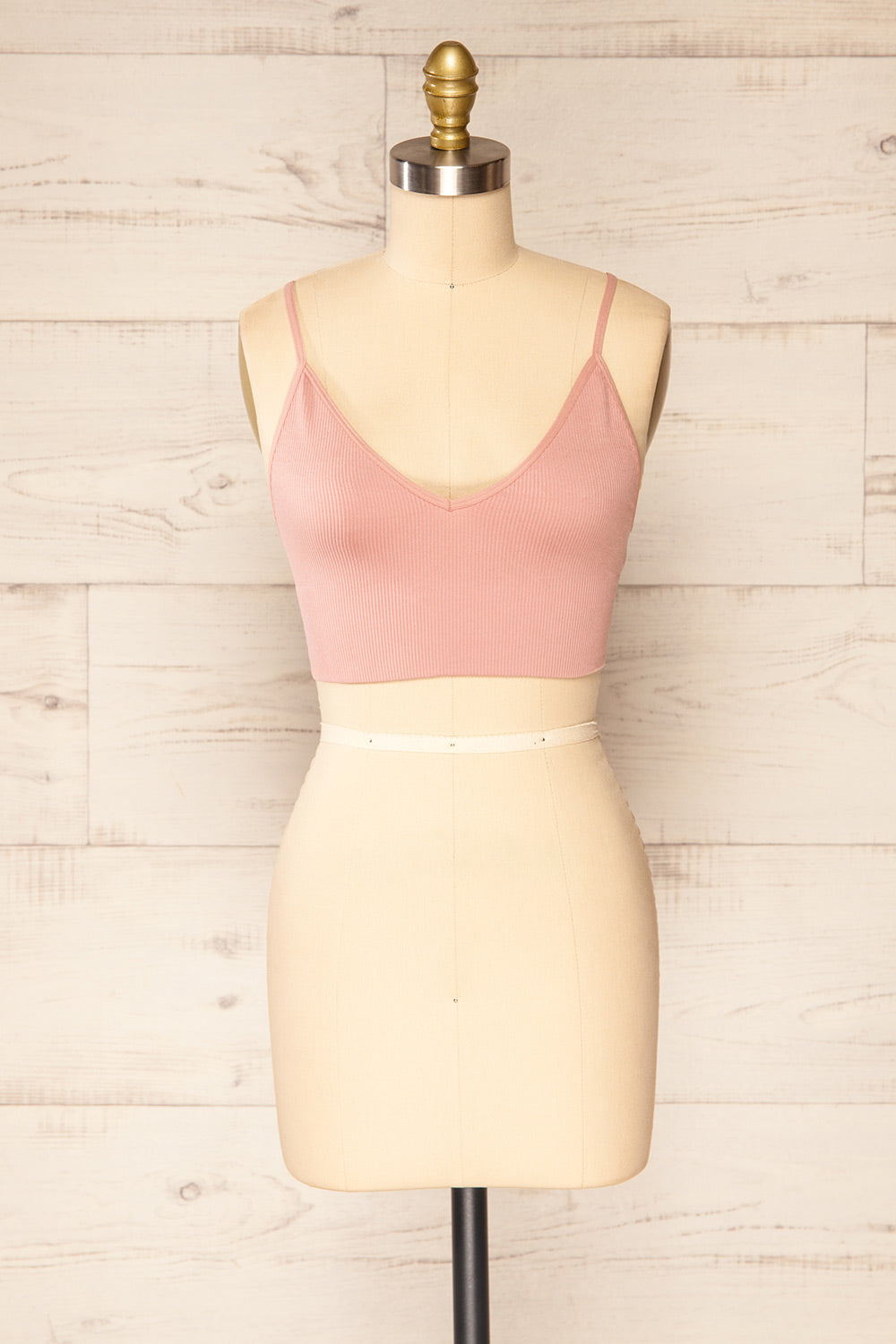 Vlora Pink V-Neck Ribbed Bralette | La petite garçonne front view