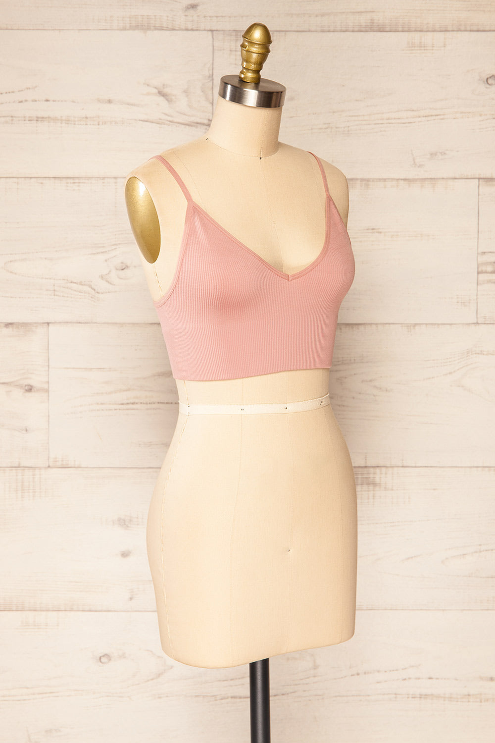 Vlora Pink V-Neck Ribbed Bralette | La petite garçonne side view