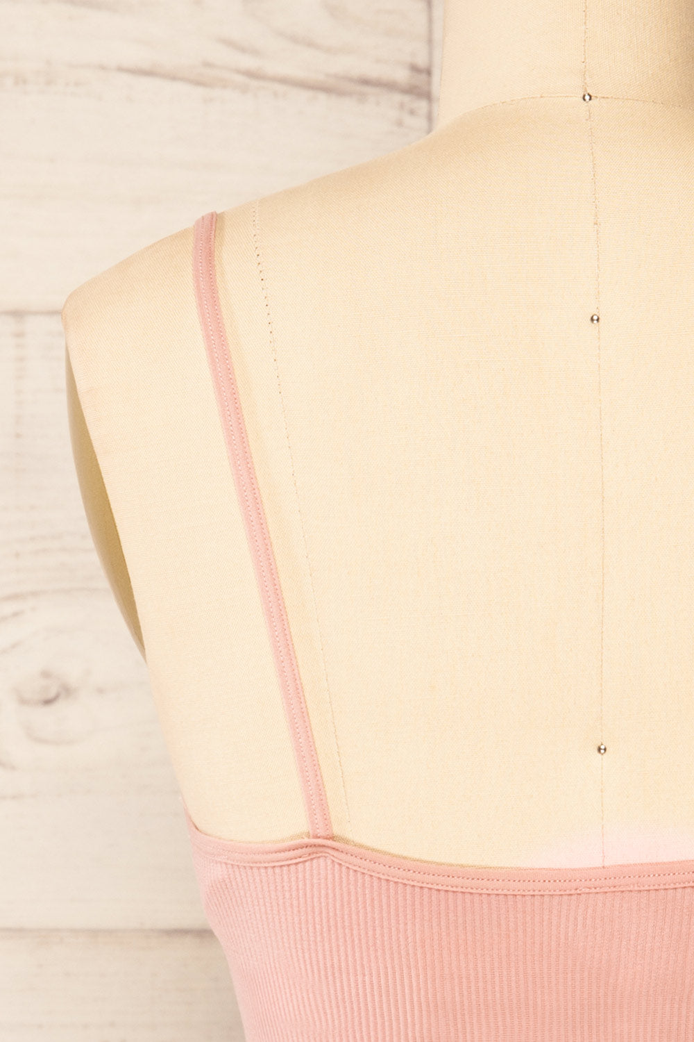 Vlora Pink V-Neck Ribbed Bralette | La petite garçonne back close-up