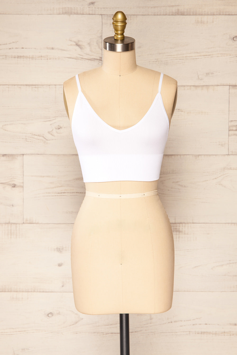 Vlora White V-Neck Ribbed Bralette | La petite garçonne front view