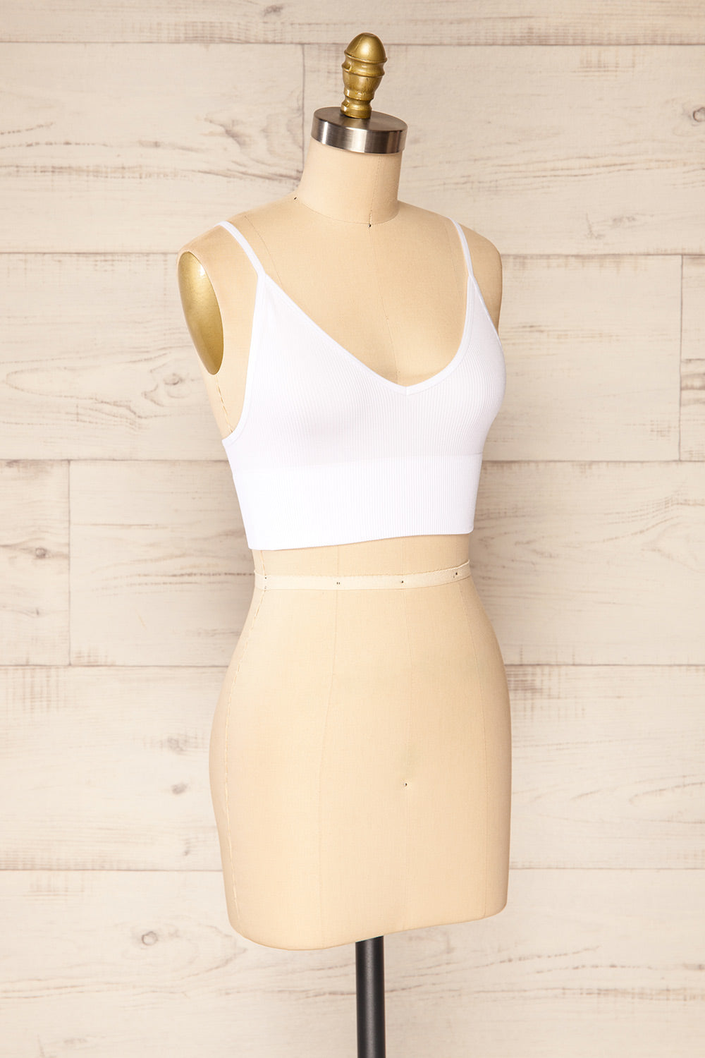 Vlora White V-Neck Ribbed Bralette | La petite garçonne side view