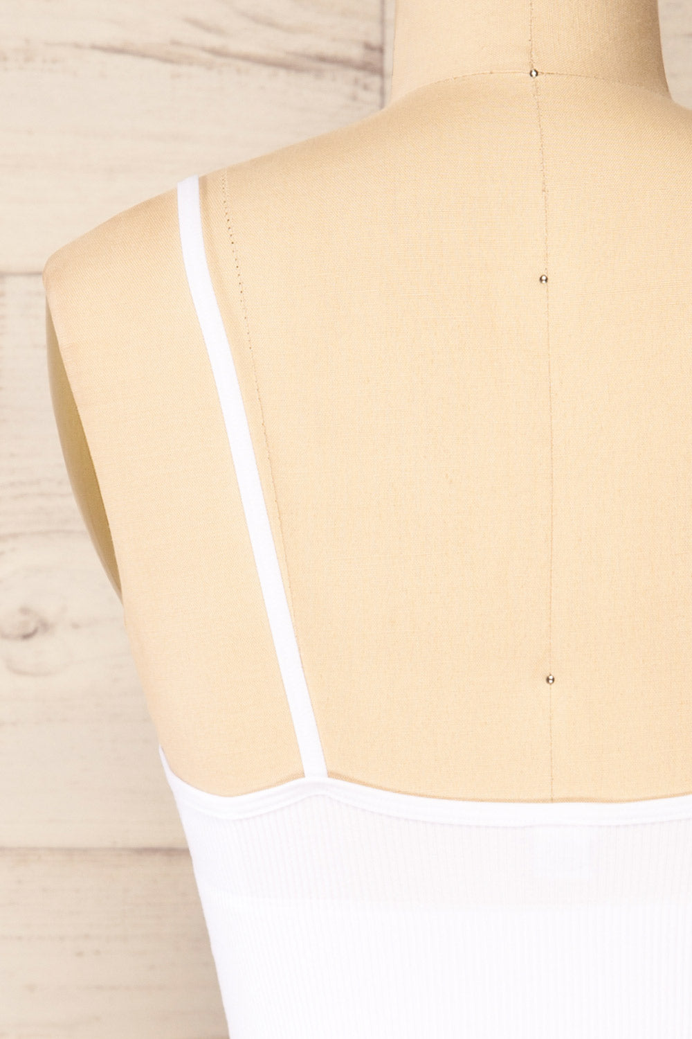 Vlora White V-Neck Ribbed Bralette | La petite garçonne back close-up