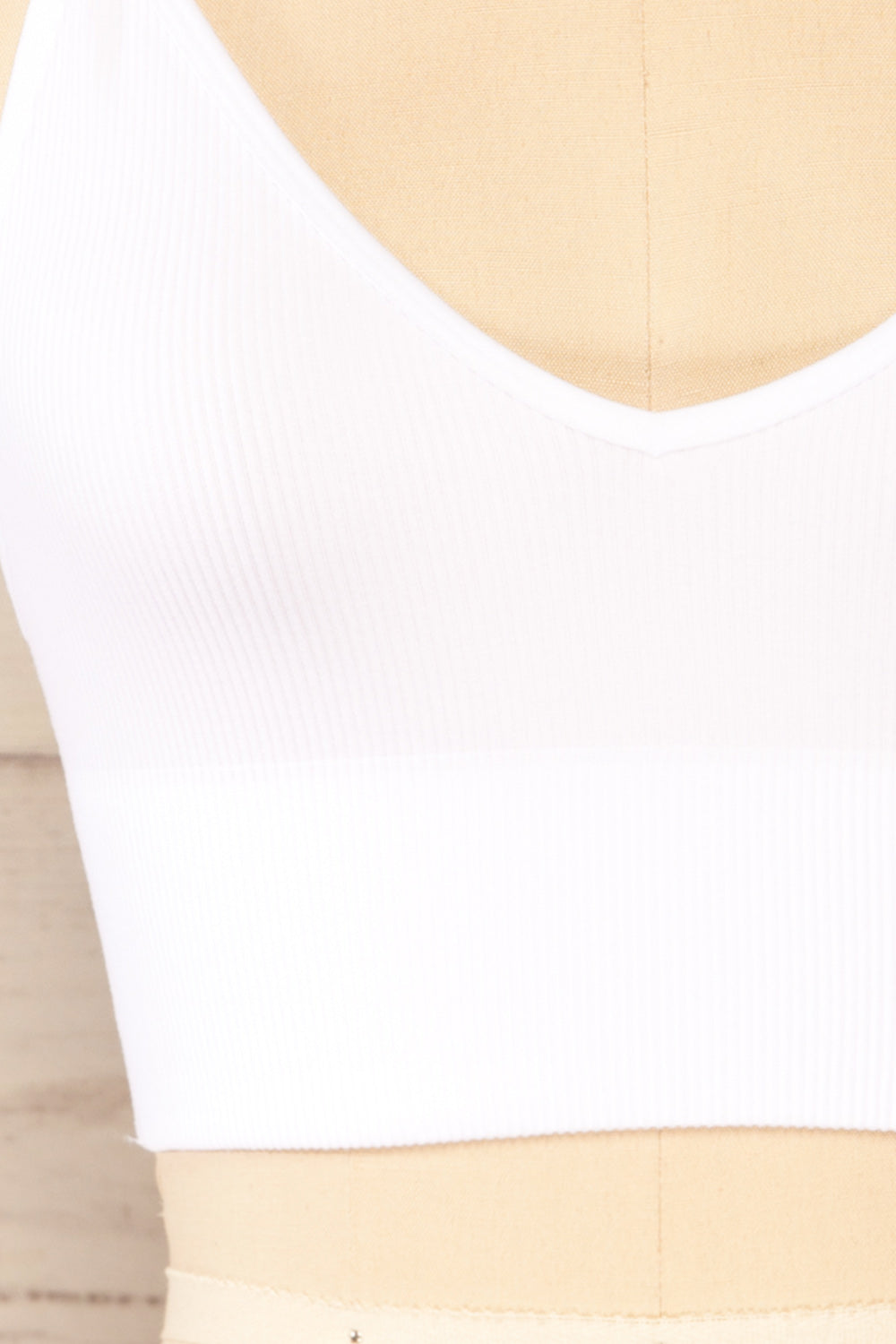 Vlora White V-Neck Ribbed Bralette | La petite garçonne fabric
