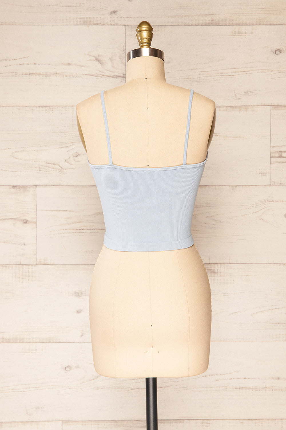 Volos Blue Ribbed Thin Strap Crop Top | La petite garçonne back view