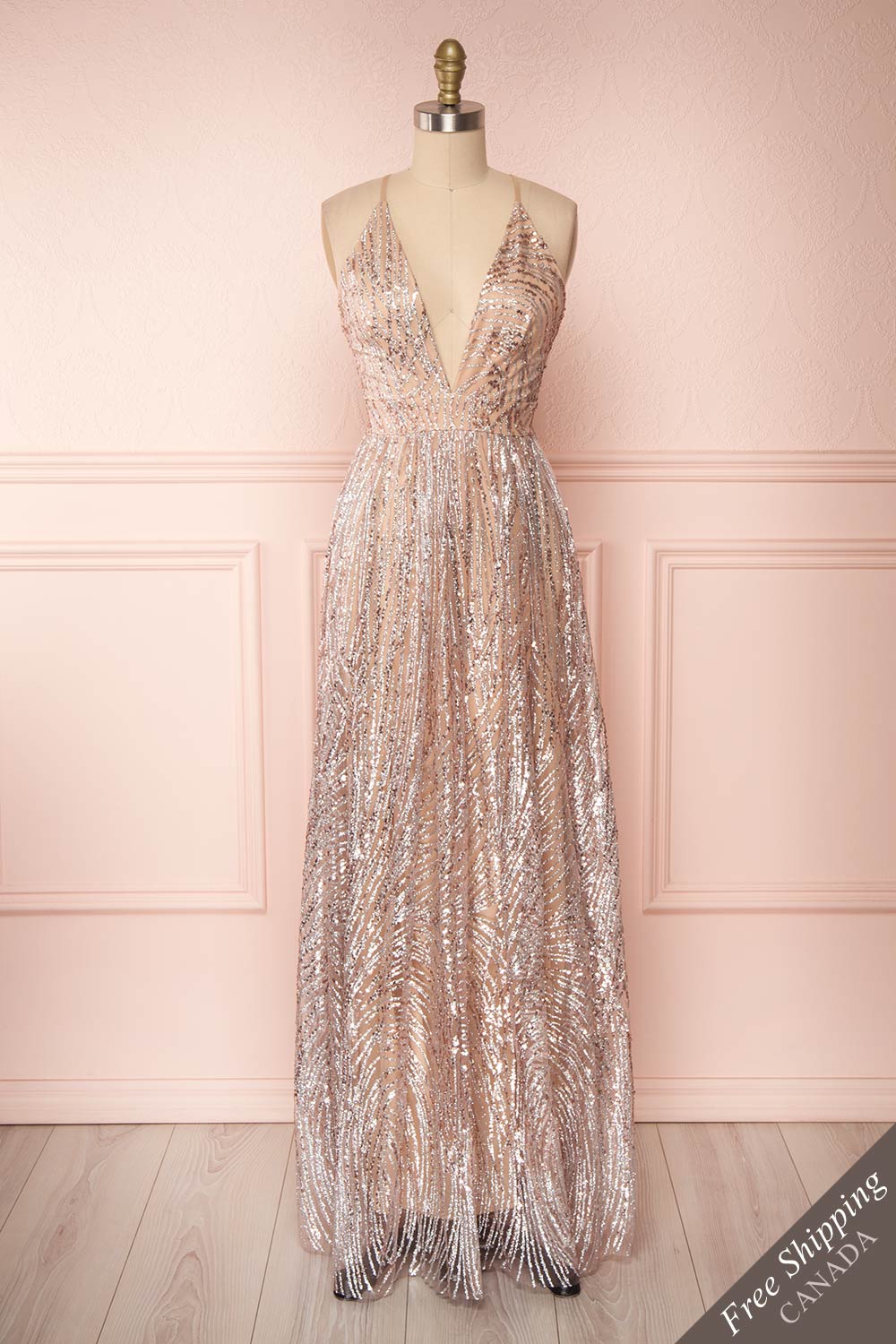 Waneta Glittery Beige Dress | Robe Beige | Boutique 1861 front view