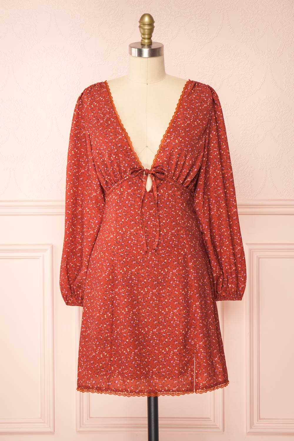 Weigela Puff Short Floral Dress w/ Long Sleeves | Boutique 1861 front view