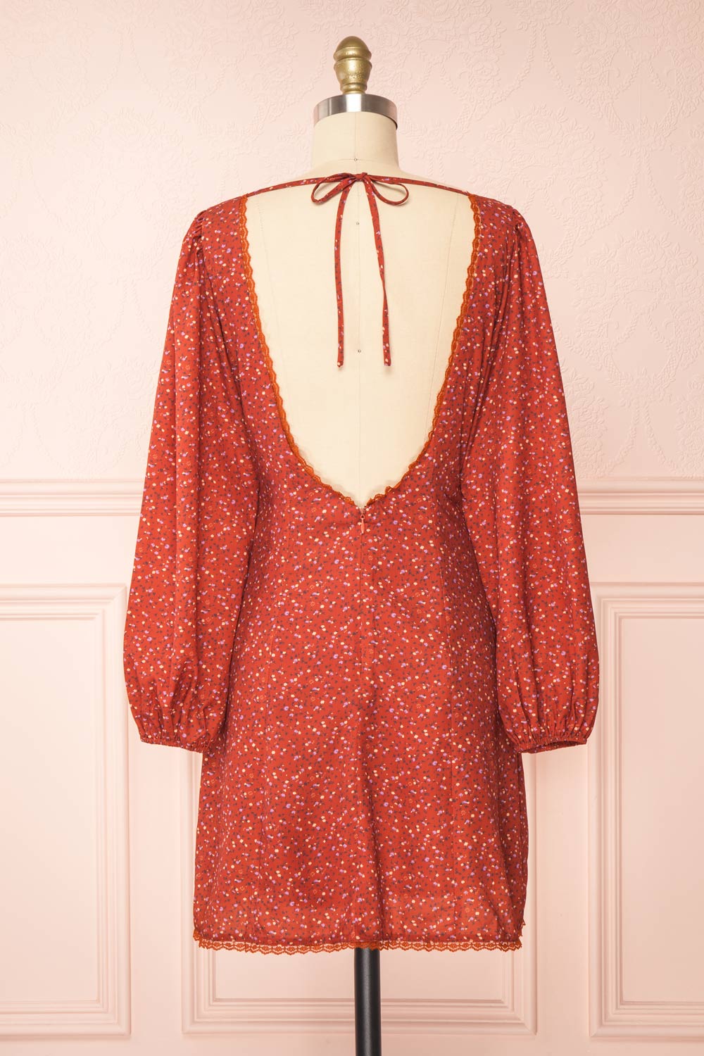 Weigela Puff Short Floral Dress w/ Long Sleeves | Boutique 1861 back view