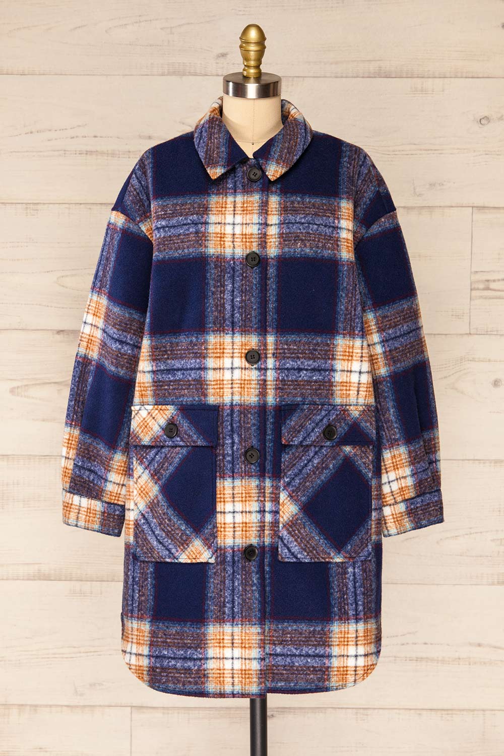 Wellor Blue Oversized Plaid Shirt Jacket | La petite garçonne front view