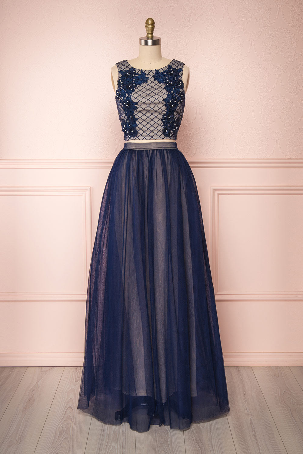 Wenxin Navy Tulle Crop Top Maxi Skirt Set Boutique 1861 - Main Image