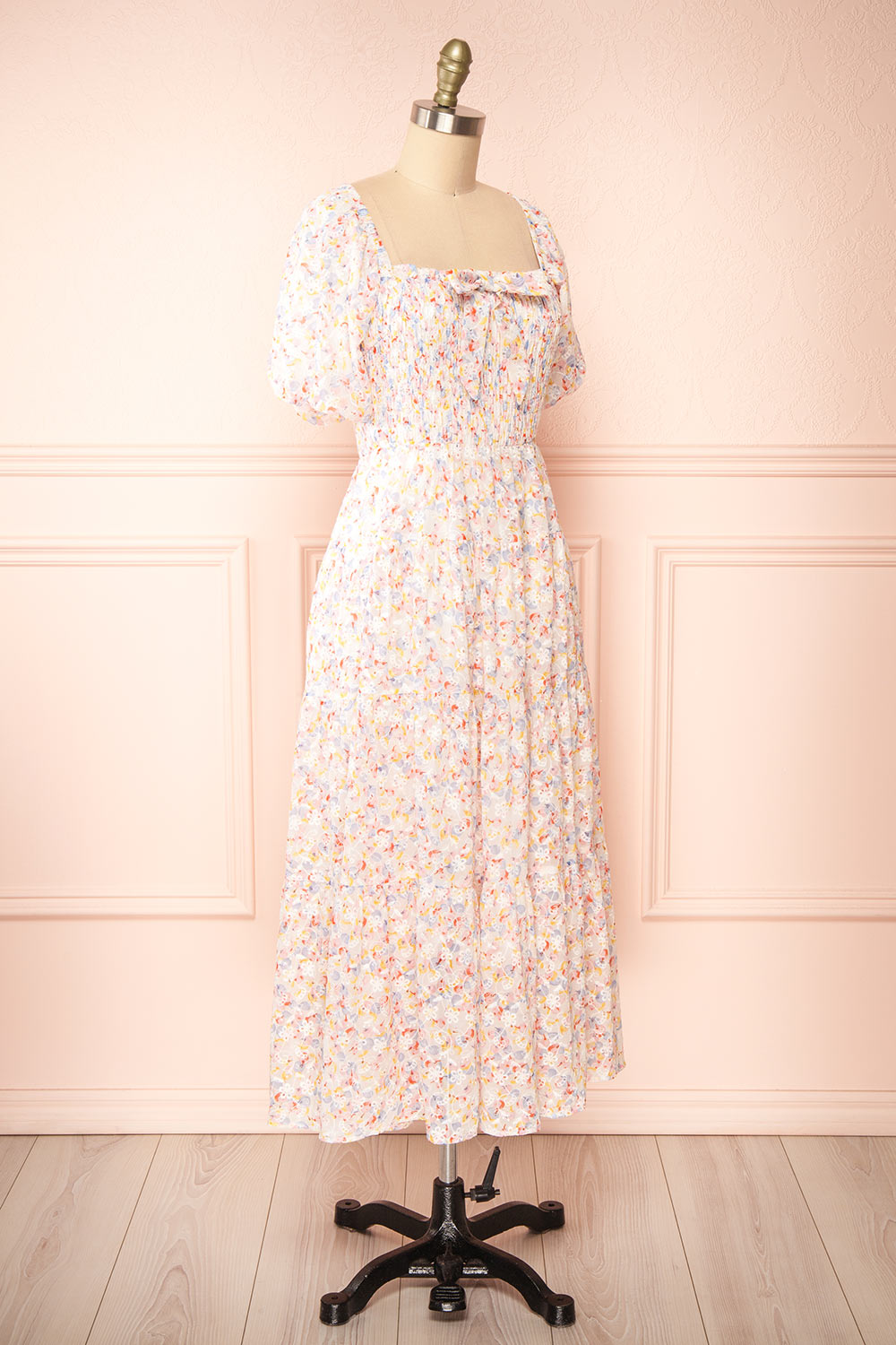 Willena Midi Floral Dress w/ Ruched Bust | Boutique 1861 side view 