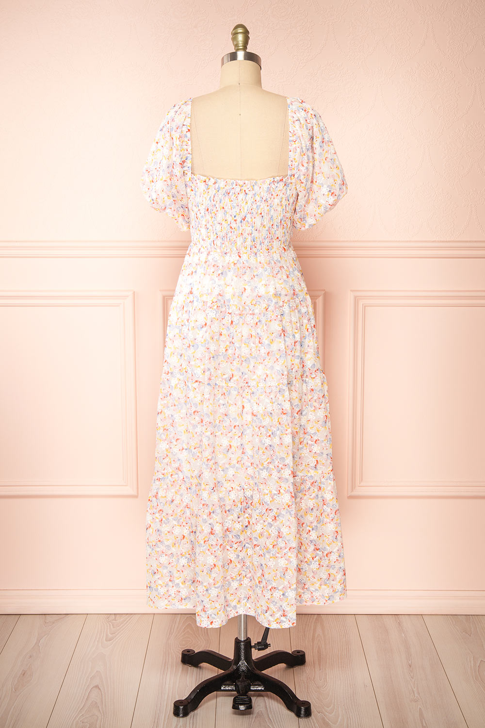Willena Midi Floral Dress w/ Ruched Bust | Boutique 1861 back view