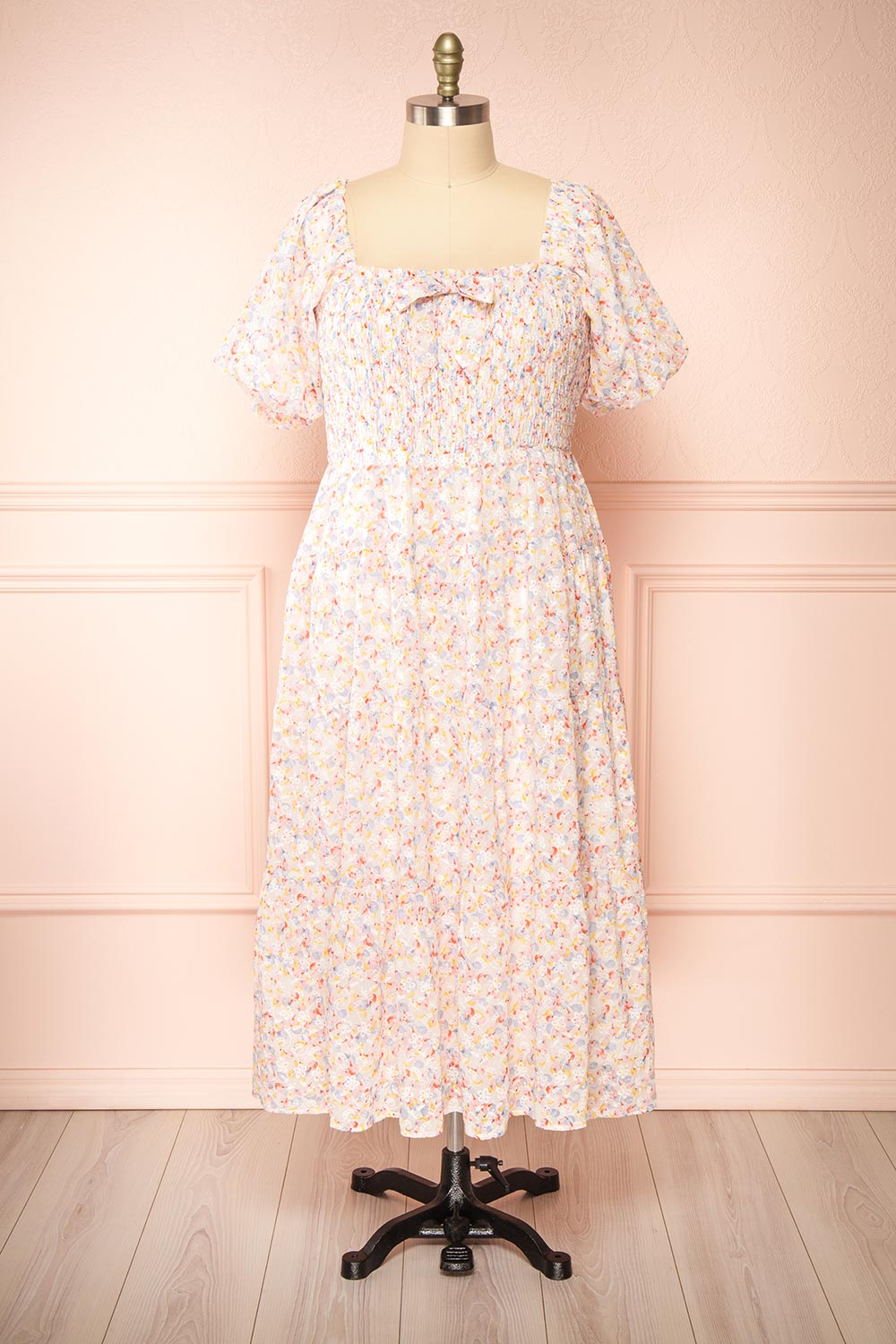 Willena Midi Floral Dress w/ Ruched Bust | Boutique 1861 front plus size