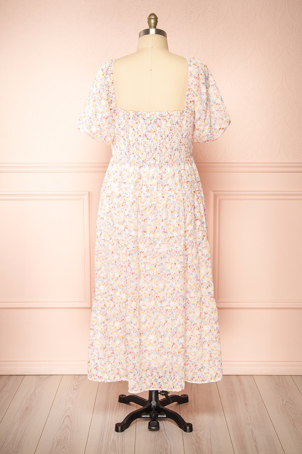 Willena Midi Floral Dress w/ Ruched Bust | Boutique 1861 back plus size