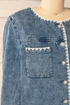 Woolston Blue Jacket w/ Pearl Buttons | La petite garçonne side close-up