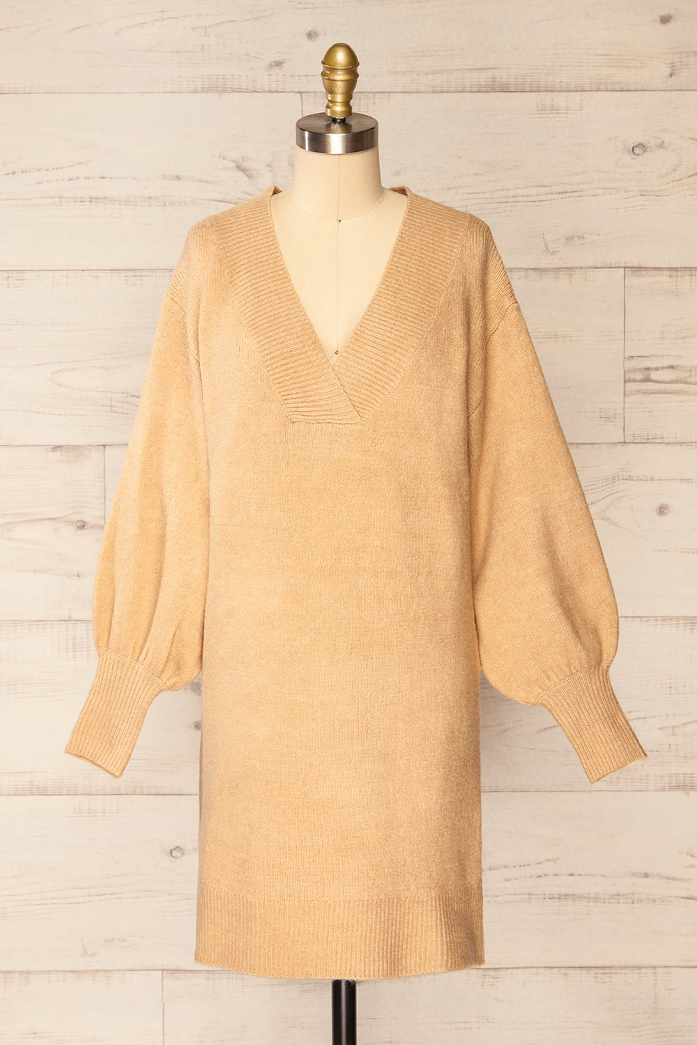 Wouna Beige Short V-Neck Sweater Dress La petite garçonne