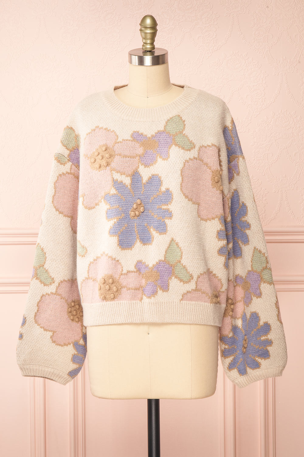 Wrenn Beige Floral Patterned Knit Sweater | Boutique 1861 front view
