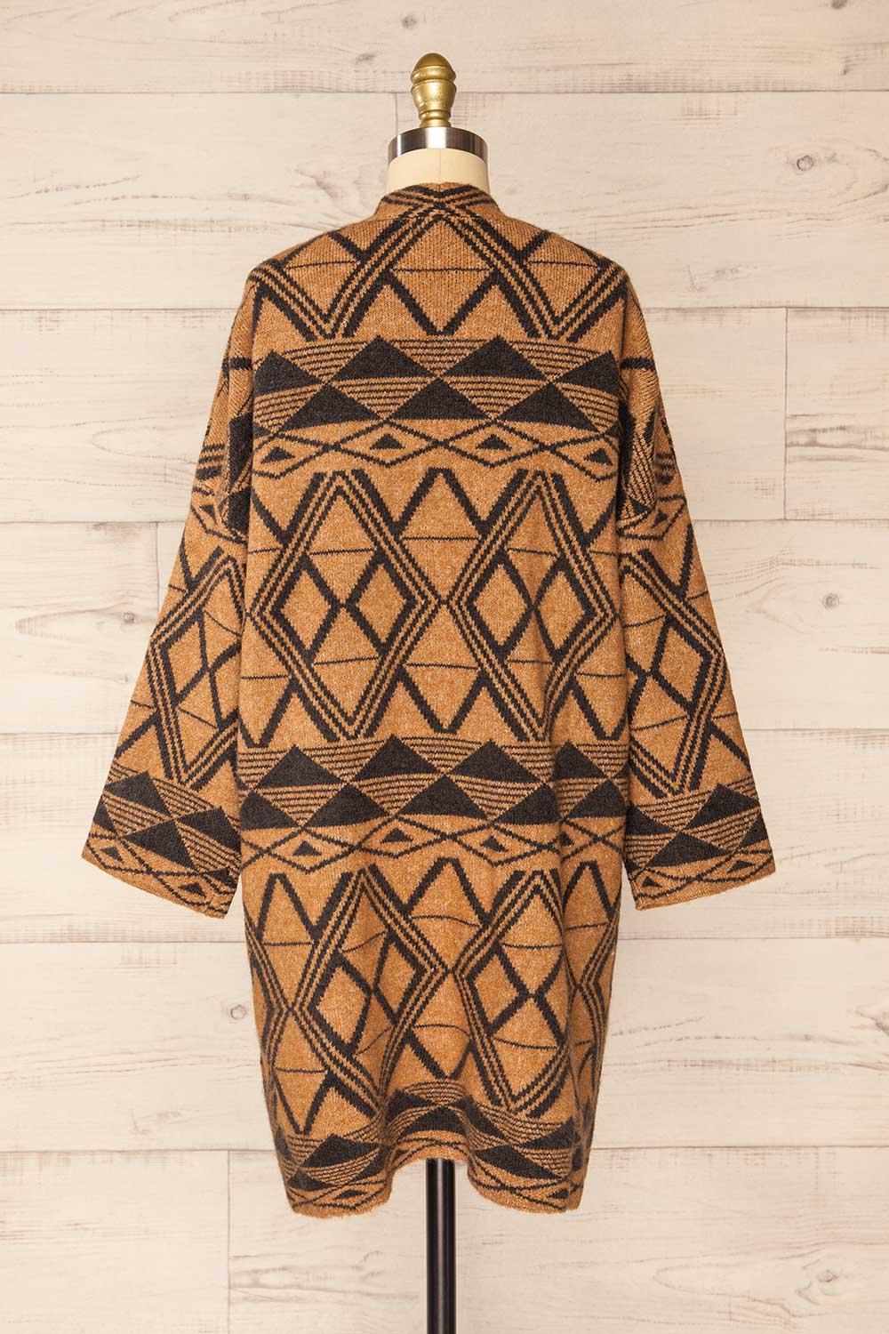 Xillet Brown Geometric Pattern Open Cardigan | La petite garçonne back view