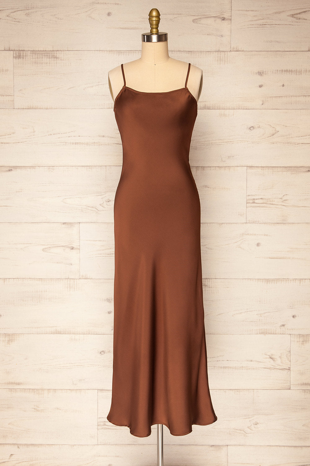 Xilloux Brown Midi Slip Dress w/ Adjustable Straps | La petite garçonne front view