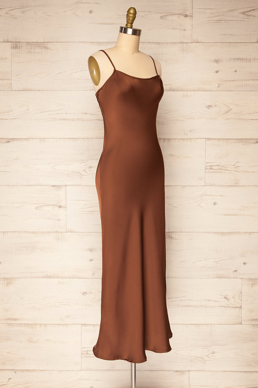 Xilloux Brown Midi Slip Dress w/ Adjustable Straps | La petite garçonne side view