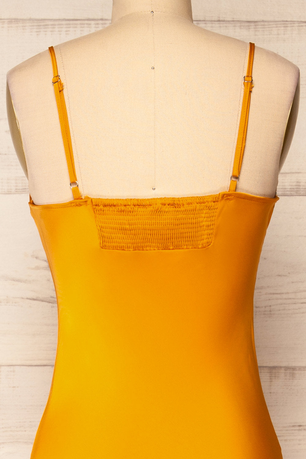 Xilloux Yellow Midi Slip Dress w/ Adjustable Straps | La petite garçonne back close-up