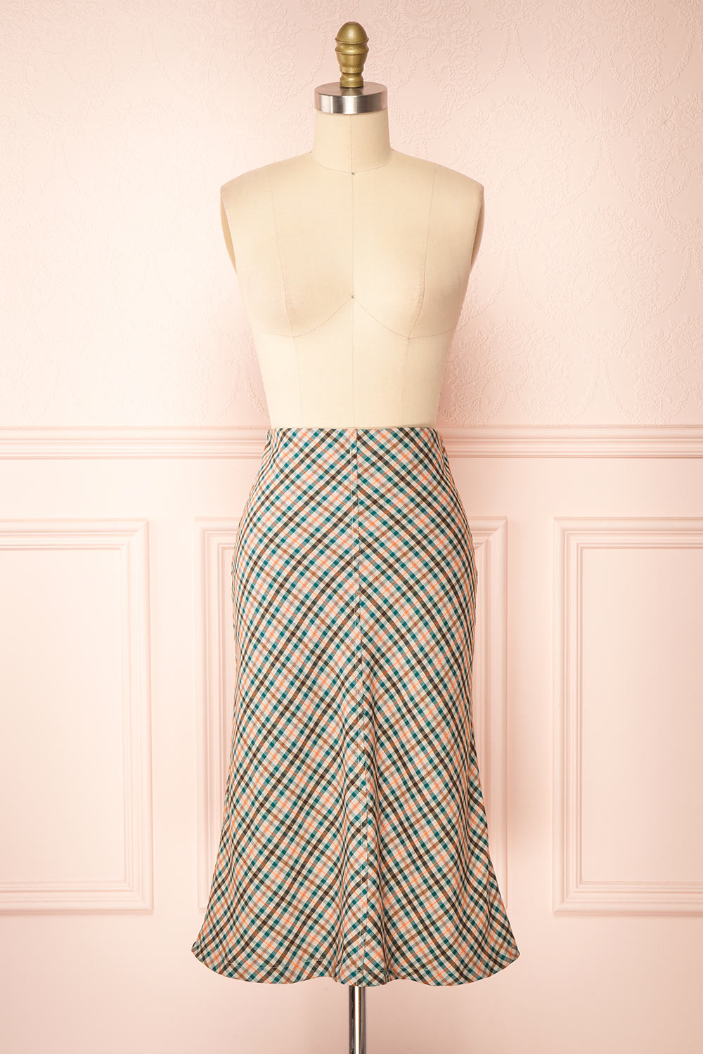 Xinth Plaid A-Line Midi Skirt | La petite garçonne front view