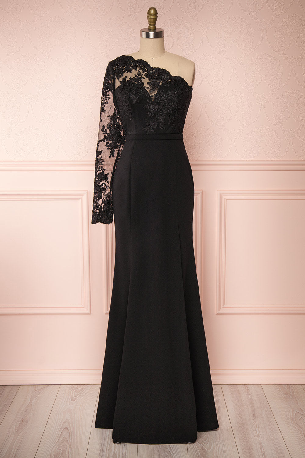 Xylia Black One Long Sleeve Maxi Dress | Boutique 1861 frot view