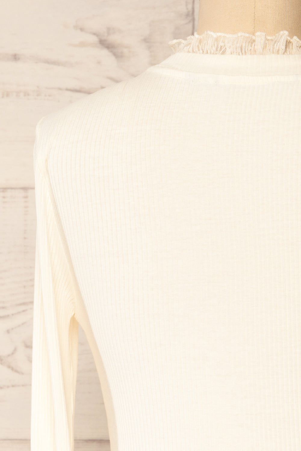 Yaline Cream Ribbed Top w/ Ruffled Collar | La petite garçonne back view