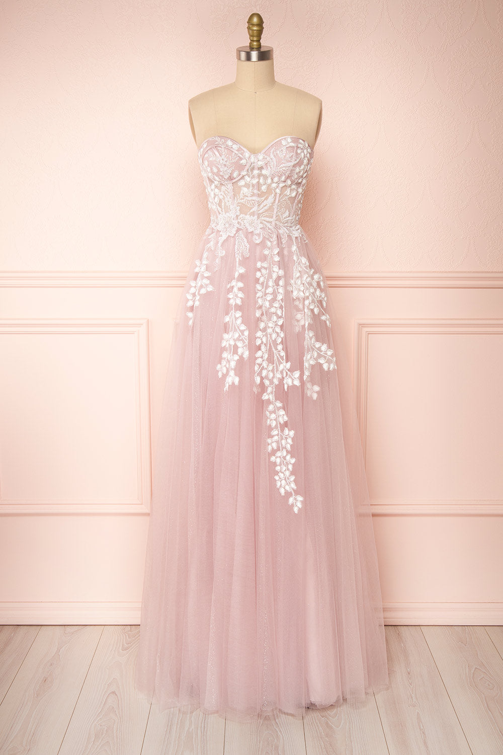 Ylouis Lilac Embroidered Bustier Maxi Dress | Boudoir 1861 front view