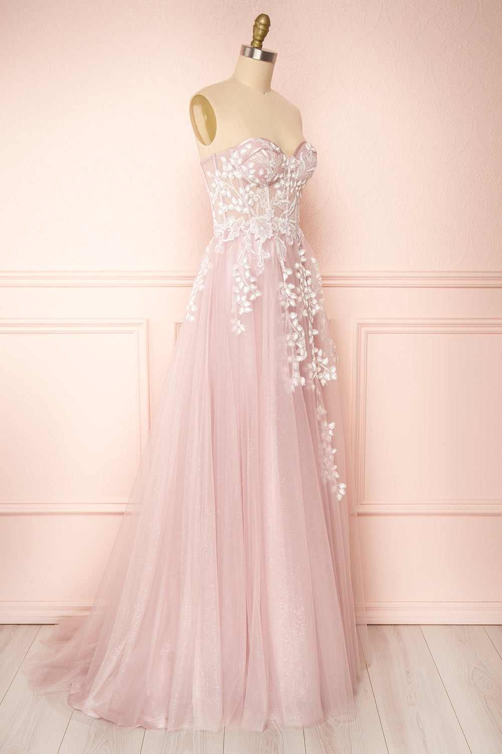 Ylouis Lilac Embroidered Bustier Maxi Dress | Boudoir 1861 side view