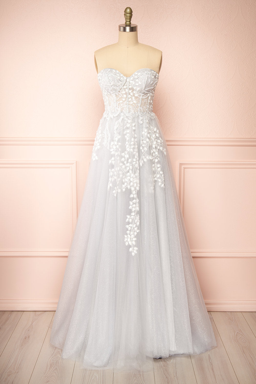 Ylouis Blue Embroidered Bustier Maxi Dress | Boudoir 1861 front view