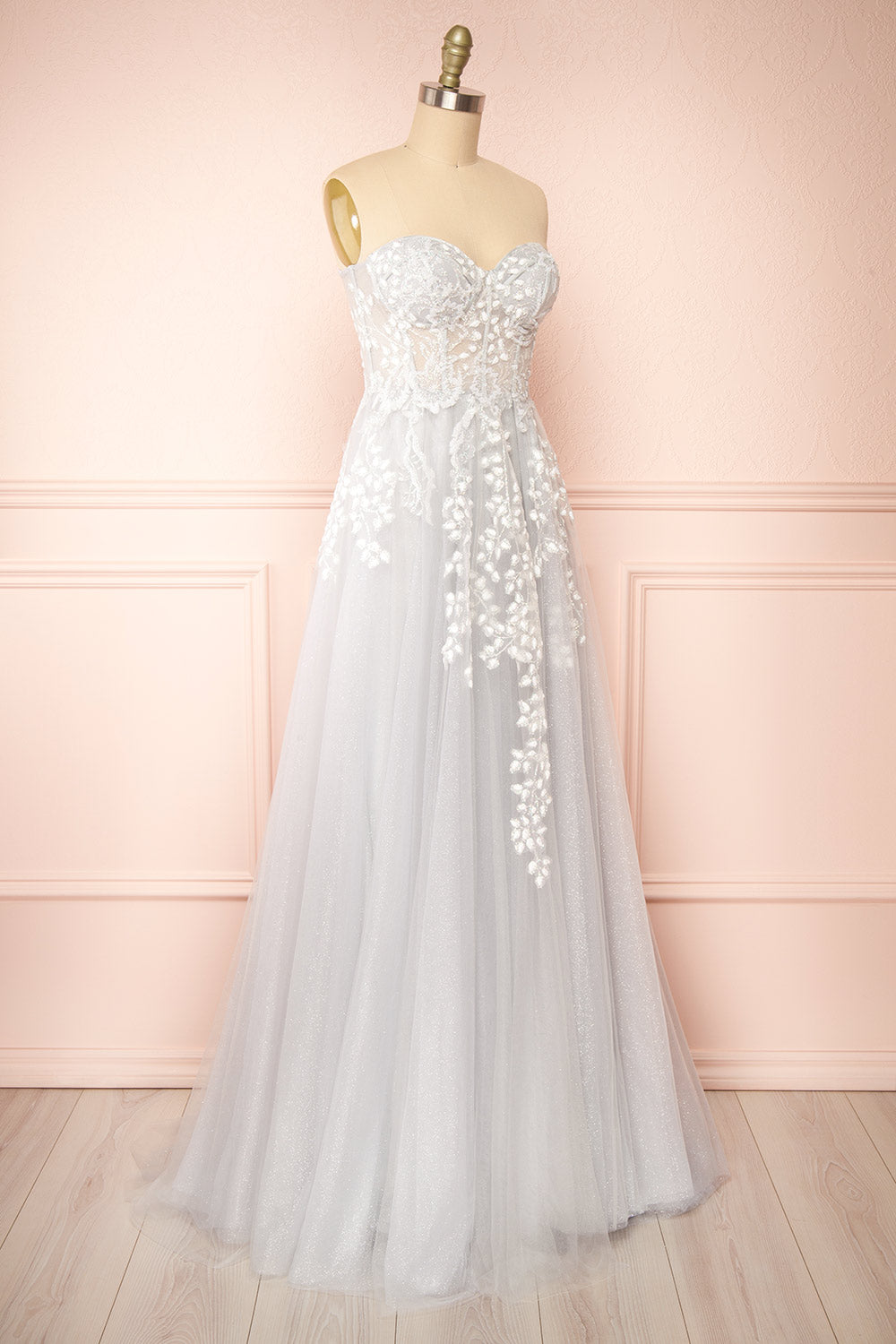 Ylouis Blue Embroidered Bustier Maxi Dress | Boudoir 1861 side view