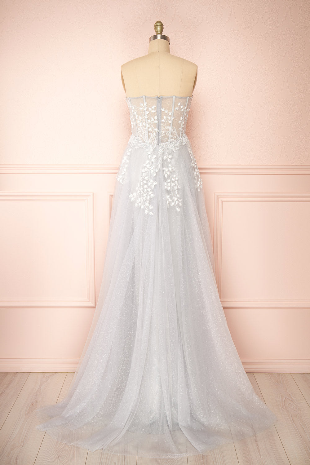 Ylouis Blue Embroidered Bustier Maxi Dress | Boudoir 1861 back view