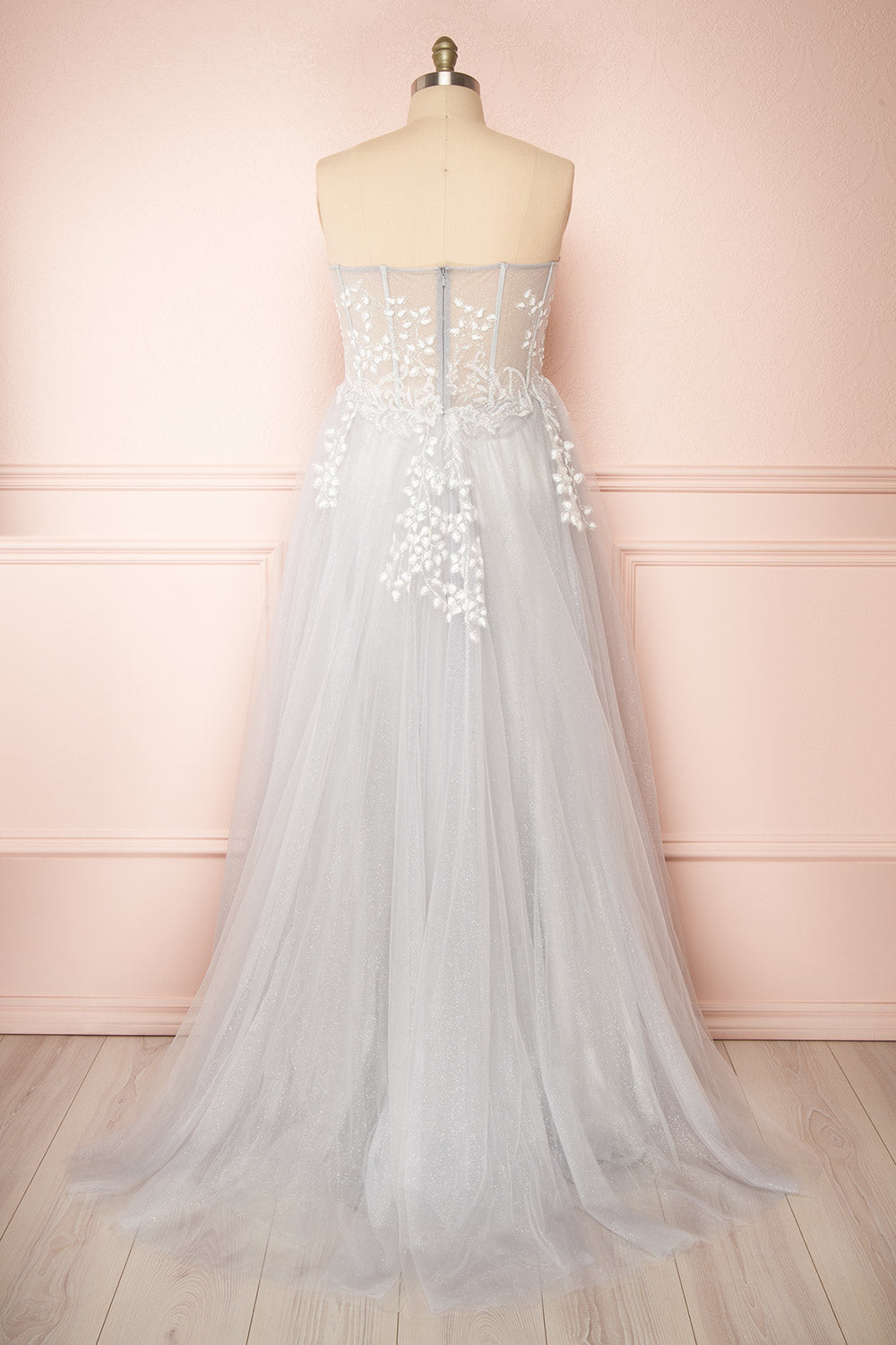 Ylouis Blue Embroidered Bustier Maxi Dress | Boudoir 1861 back plus size