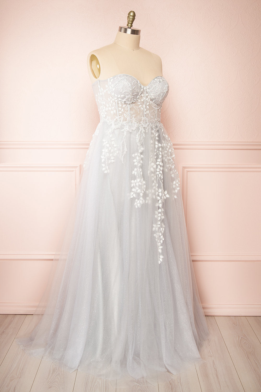 Ylouis Blue Embroidered Bustier Maxi Dress | Boudoir 1861 side plus size