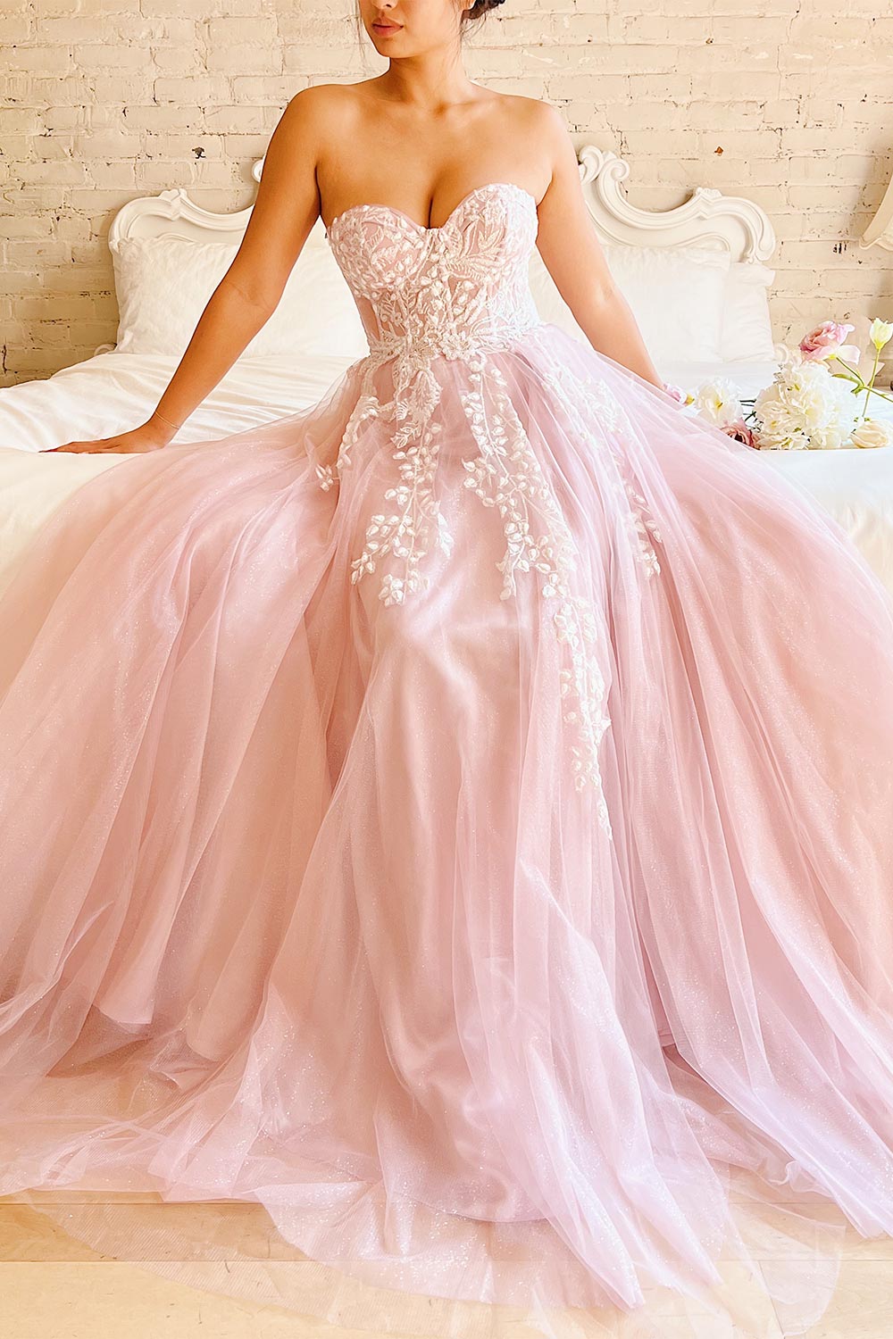 Ylouis Lilac Embroidered Bustier Maxi Dress | Boudoir 1861 on model